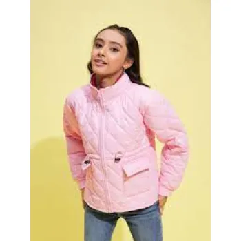 Girls Pink Front Pocket Quilted Jacket